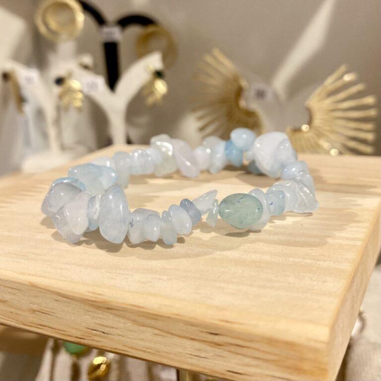Bracelet lithothérapie aigue marine naturelle
