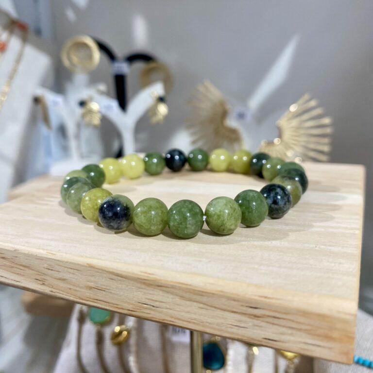 Bracelet lithothérapie aventurine verte naturelle perles polies
