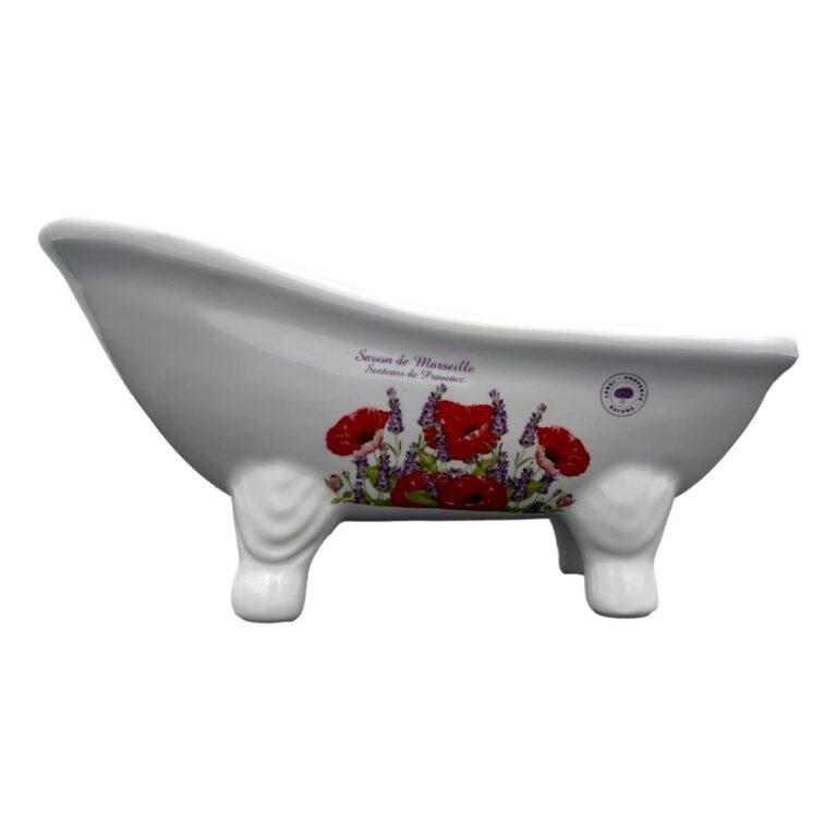 Porte savon céramique forme baignoire imprimé coquelicots