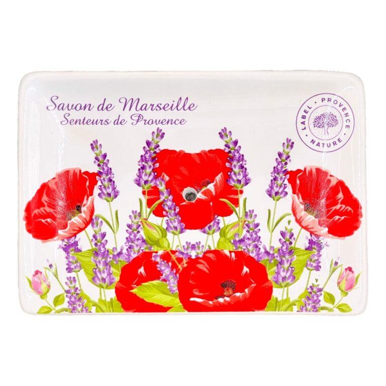 Porte savon céramique rectangulaire coquelicots