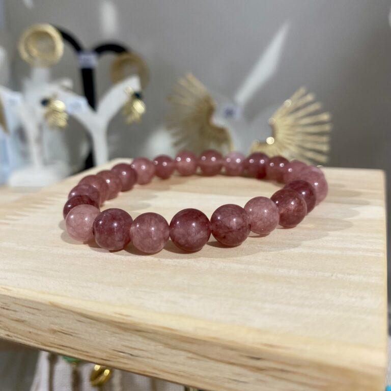 Bracelet lithothérapie pierre quartz fraise naturelles